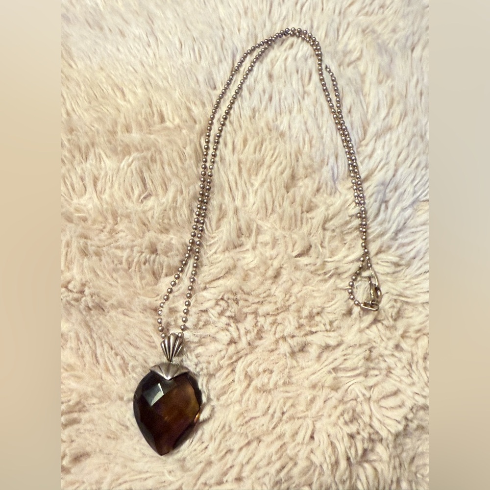 Semi Precious Custom Sterling Silver 925 Smoky‎ Quartz Necklace Heart Gem Italy